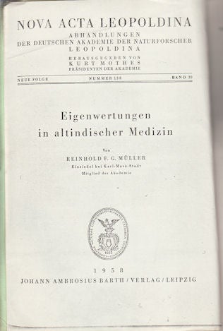 Stock ID #12273 Eigenwertungen in altindischer Medizin. REINGOLD F. G. MULLER.