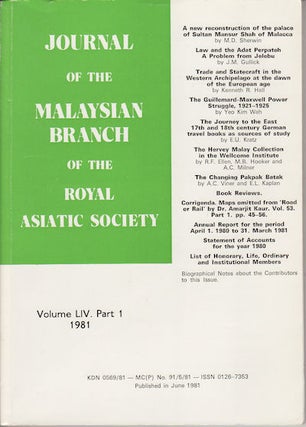 Stock ID #128003 Journal of the Malaysian Branch, Royal Asiatic Society. Volume LIV, Part 1, 1981...
