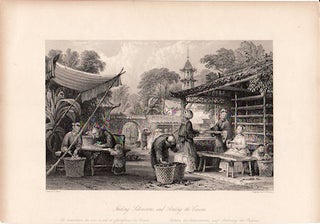 Stock ID #136674 Feeding Silkworms, and Sorting the Cocoons. [China Antique Print]. THOMAS ALLOM
