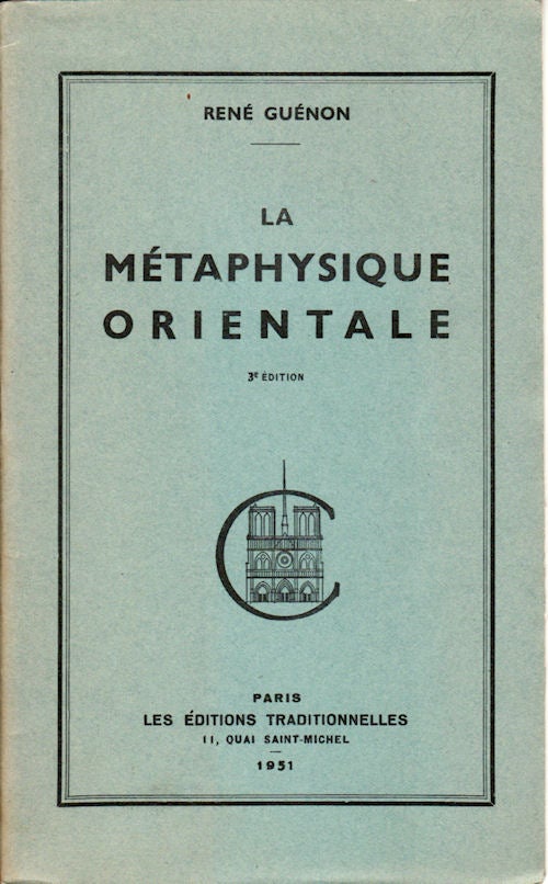 Stock ID #148460 La Métaphysique Orientale. RENÉ GUÉNON.