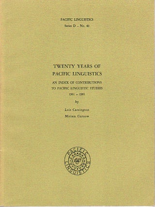 Stock ID #149795 Twenty Years of Pacific Linguistics. An Index of Contributions to Pacific...
