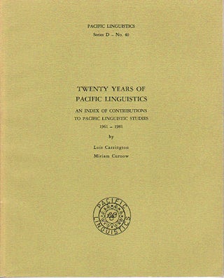 Stock ID #149795 Twenty Years of Pacific Linguistics. An Index of Contributions to Pacific...
