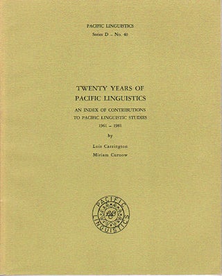 Stock ID #149795 Twenty Years of Pacific Linguistics. An Index of Contributions to Pacific...
