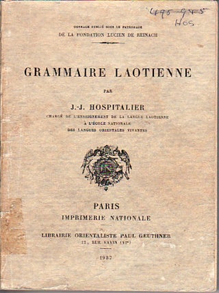 Stock ID #149928 Grammaire Laotienne. J. J HOSPITALIER