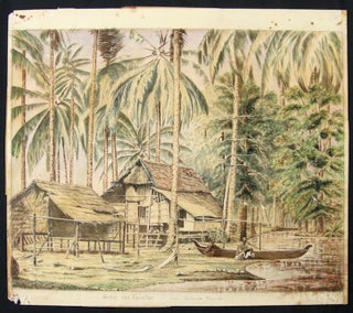 Photograph Titled "Native Huts in Tangong Cattong" TOGETHER WITH Original Watercolour "Under the Equator near Malacca Straits".