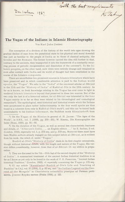 Stock ID #153502 The Yugas of the Indians in Islamic Historiography. VON KARL JAHN.