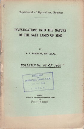 Stock ID #153848 Investigations into the Nature of the Salt Lands of Sind. V. A. TAMHANE