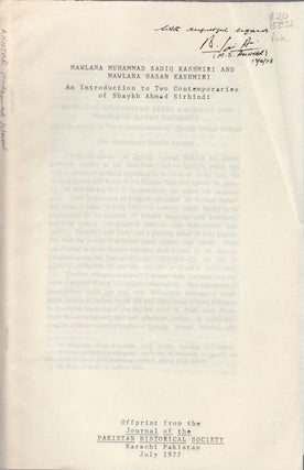 Stock ID #153922 Mawlana Muhammad Sadiq Kashmiri and Mawlana Hasan Kashmiri. An Introduction to...