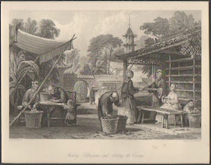 Stock ID #156738 Feeding Silkworms, and Sorting the Cocoons. [China Antique Print]. THOMAS ALLOM