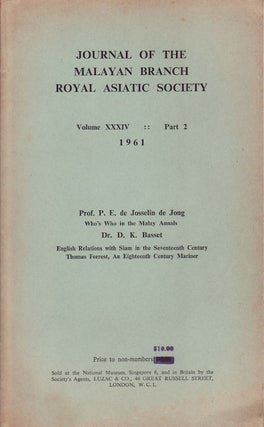 Stock ID #158900 Journal Of The Malayan Branch Of The Royal Asiatic Society. Volume XXXIV: Part...