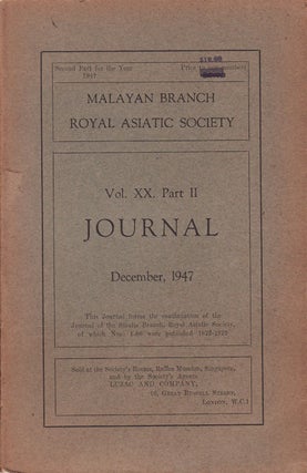 Stock ID #160315 Journal of the Malayan Branch of the Royal Asiatic Society. Volume XX: Part 2....
