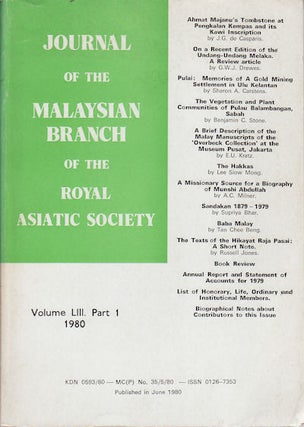 Stock ID #160350 Journal of the Malaysian Branch, Royal Asiatic Society. Volume LIII, Part 1,...