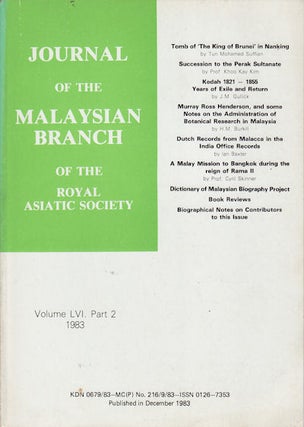 Stock ID #160355 Journal of the Malaysian Branch, Royal Asiatic Society. Volume LVI, Part 2, 1983...