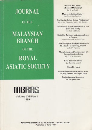 Stock ID #160356 Journal of the Malaysian Branch, Royal Asiatic Society. Volume LXII, Part 1 1989...