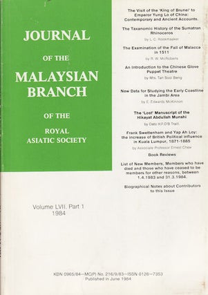 Stock ID #160360 Journal of the Malaysian Branch of the Royal Asiatic Society. Vol LVII Part 1...