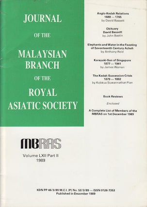 Stock ID #160361 Journal of the Malaysian Branch, Royal Asiatic Society. Volume LXII, Part 2 1989...