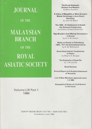 Stock ID #160407 Journal of the Malaysian Branch, Royal Asiatic Society. Volume LIX, Part 1, 1986...