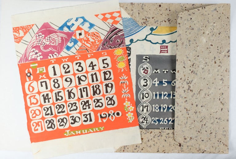 Stock ID #160742 芹澤銈介型染カレンダー 1980年. [Serizawa Keisuke Karendaa]. [Serizawa Keisuke Calendar 1980]. KEISUKE SERIZAWA HAND STENCILLED CALENDAR.