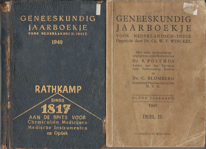 Stock ID #165149 Geeeskundig Jaarboekje voor Nederlandsch-Indie. 2 volumes. DR. S. AND DR C. BLOMBERG POSTUMS.