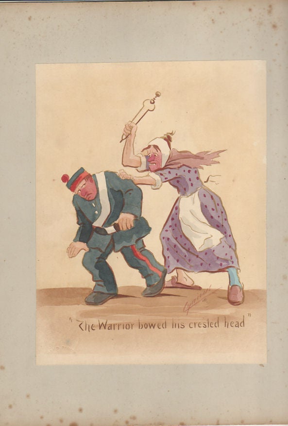 Stock ID #170325 Hand Painted Watercolour Caricature by Martin Anderson - 'Cynicus' 'The Warrior bowed his crested head'. CYNICUS.