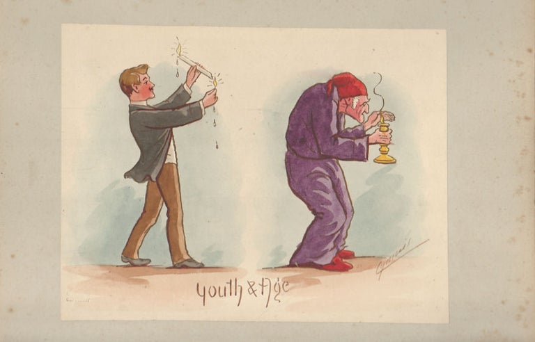 Stock ID #170353 Hand Painted Watercolour Caricature by Martin Anderson - 'Cynicus' 'Youth & Age'. CYNICUS.