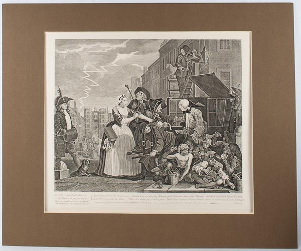 Stock ID #170756 An Engraving from 'A Rake's Progress'. ‘Invented Painted & Engrav'd by Wm. Hogarth & Publish'd June y'. 25.1735. According to Act of Parliament|Plate.4.’. WILLIAM HOGARTH.