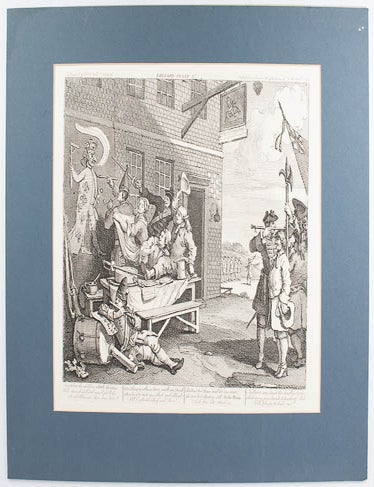 Stock ID #170797 Engraving of 'England'. 'Designed and Etched by Wm. Hogarth 'Publish'd according to Act of Parliament'. March 8th 1756. WILLIAM HOGARTH.