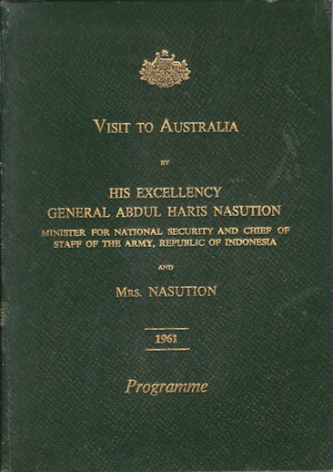 Stock ID #171547 Visit to Australia by His Excellency General Abdul Haris Nasution and Mrs. Nasution. Programme. OFFICIAL VISIT ITINERARY.