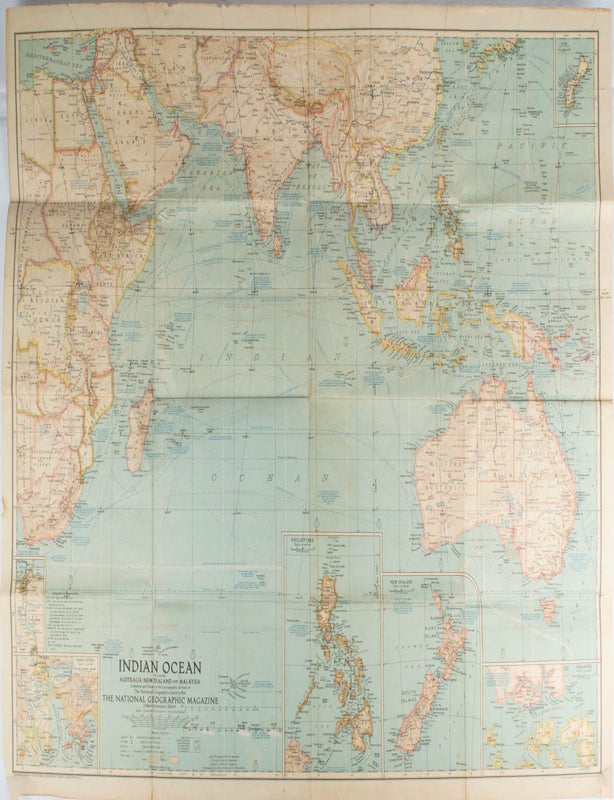 Stock ID #172353 National Geographic: Map of Indian Ocean including Australia, New Zealand and Malaysia. MAP.
