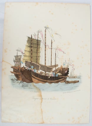 Stock ID #173572 Hand Coloured Lithographic Plate: Tonques ou Navires de Commerce. From La...
