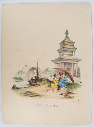 Stock ID #173575 Hand Coloured Lithographic Plate: Pavillon et Pont de Parade. From La Chine,...