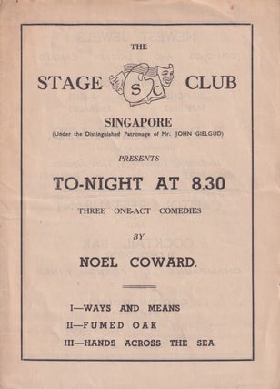 Stock ID #173622 Tonight at 8.30: A Theatre Programme for The Stage Club Singapore. (Under the...