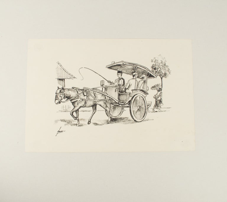 Stock ID #174306 Print of an Indonesian Horse-Drawn Cart. HASAN.