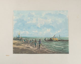 Stock ID #174320 Balinese Watercolour of a Coastal Scene with Boats. "SIDA"
