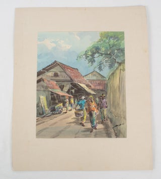 Stock ID #174682 Balinese watercolour of a street scene in Ubud. "SIDA"