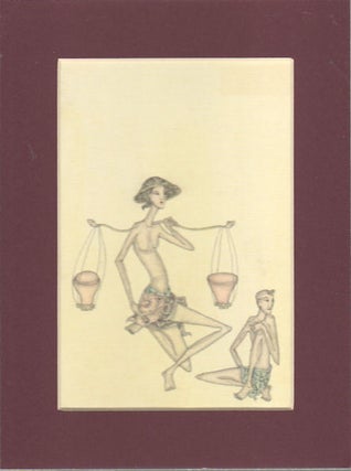 Stock ID #174687 Balinese Drawing of a Water Carrier and Seated Figure. UBUD PAINTERS, W. ANTON