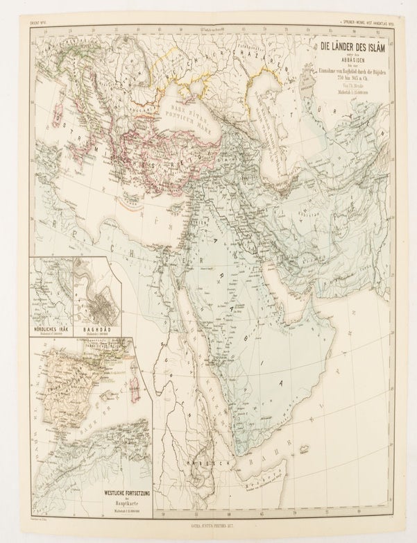 Stock ID #174913 Die L&auml;nder des Isl&acirc;m unter den Abb&acirc;siden bis zur Einnahme von Baghd&acirc;d durch die B&ucirc;jiden 750 bis 945 n. Ch. KARL AND MENKE SPRUNER, THEODOR.