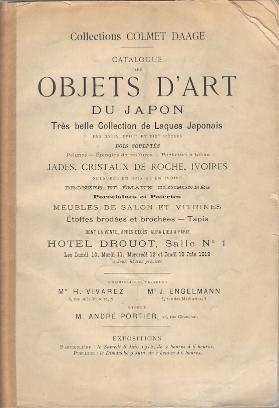 Stock ID #174943 Collections Colmet Daage: Catalogue des Objects d'Art du Japon - Hotel Drouot. EARLY 20TH CENTURY FRENCH CATALOGUE OF JAPANESE ART.