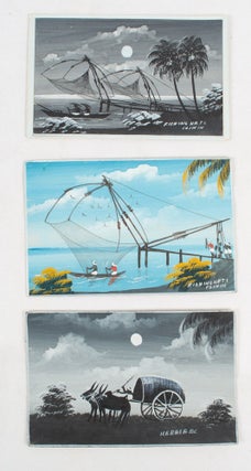 Stock ID #175245 A Collection of 3 Vintage Handpainted Watercolour Postcards of Kerala & Cochin....