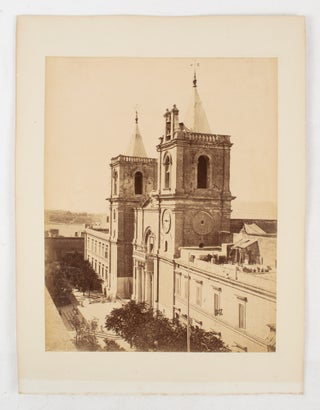 Stock ID #175443 Large format albumen prints of a town hall or public building with double belfry...