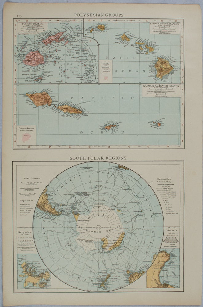 Stock ID #175678 Polynesian Groups; South Polar Regions. ANTIQUE MAP.