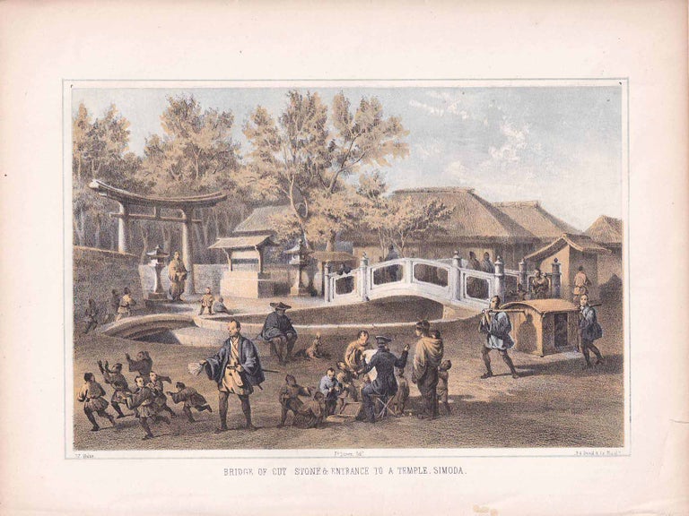 Stock ID #176508 Bridge of cut stone & entrance to a Temple, Simoda. COMMODORE MATTHEW PERRY, WILHELM HEINE, J. QUEEN, AND P. S. DUVAL, CO, LITHOGRAPHERS.