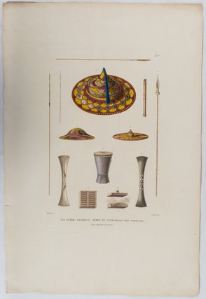 Stock ID #177201 Île Guébé. Chapeaux, Armes et Ustensiles des Habitans. INDONESIA - ANTIQUE...