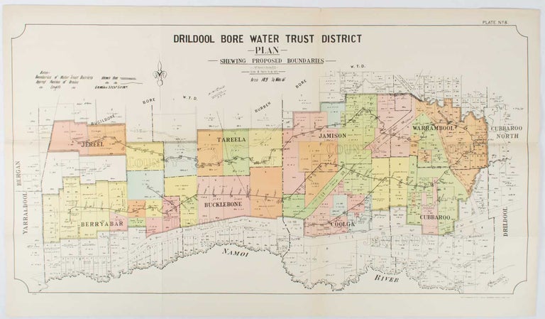 Stock ID #177249 Drildool Bore Water Trust District Plan shewing proposed Boundaries. NEW SOUTH WALES - 1912 COLOUR MAP.