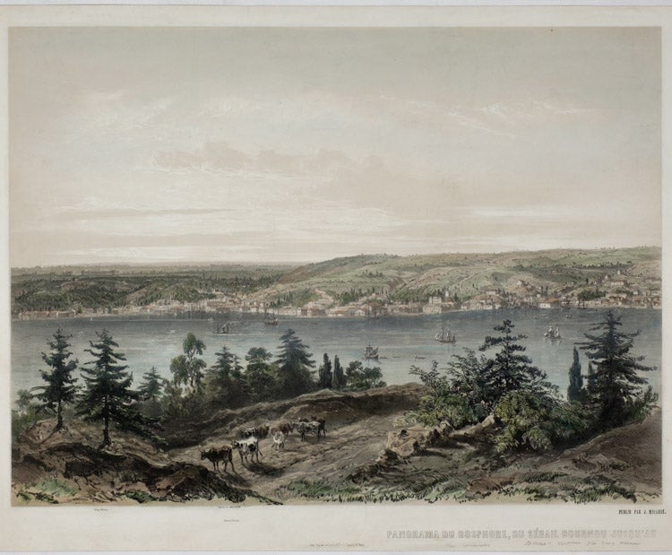 Stock ID #177879 Panorama Du Bosphore... [Panoramic Views of the Bosphorus: from the Sea of Marmara]. JOSEPH SCHRANZ, L., SABATIER, ARTIST, LITHOGRAPHER.