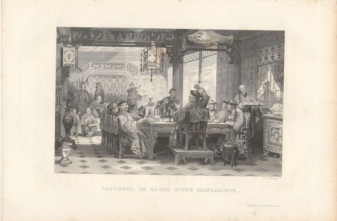 Stock ID #178284 Gastmahl im Hause eines Mandarinen [Banquet in the house of a mandarin]. CHINA - ANTIQUE PRINT.