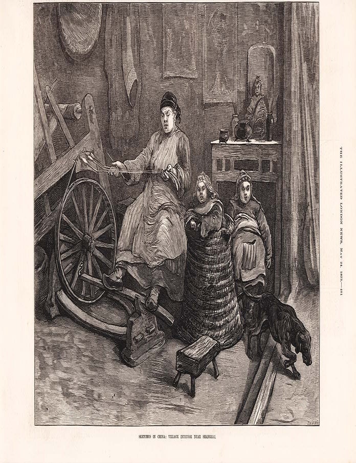 Stock ID #179980 Sketches in China: Village Interior Near Shanghai. [Caption Title]. CHINA - ANTIQUE PRINT, JOSEPH SWAIN, FIRM OF ENGRAVERS.