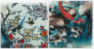 Stock ID #180398 Pair of Traditional Chinese Bird and Flower Paintings. CHINA - REVERSE PAINTINGS...