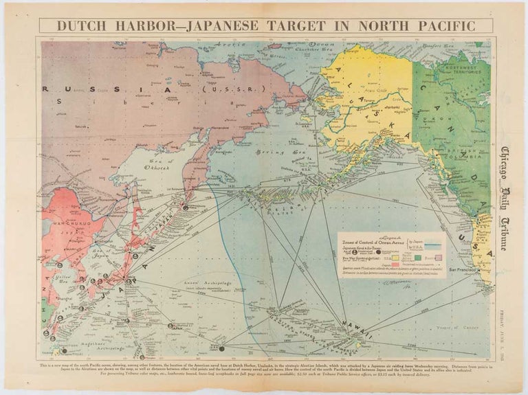 Stock ID #180751 Dutch Harbor -- Japanese Target in the North Pacific. WWII MAP OF EAST ASIA, THE PACIFIC.