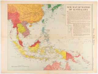 Stock ID #180757 New Map of Waters of Australasia. WWII MAP OF SOUTHEAST ASIA, W. H. WISNER